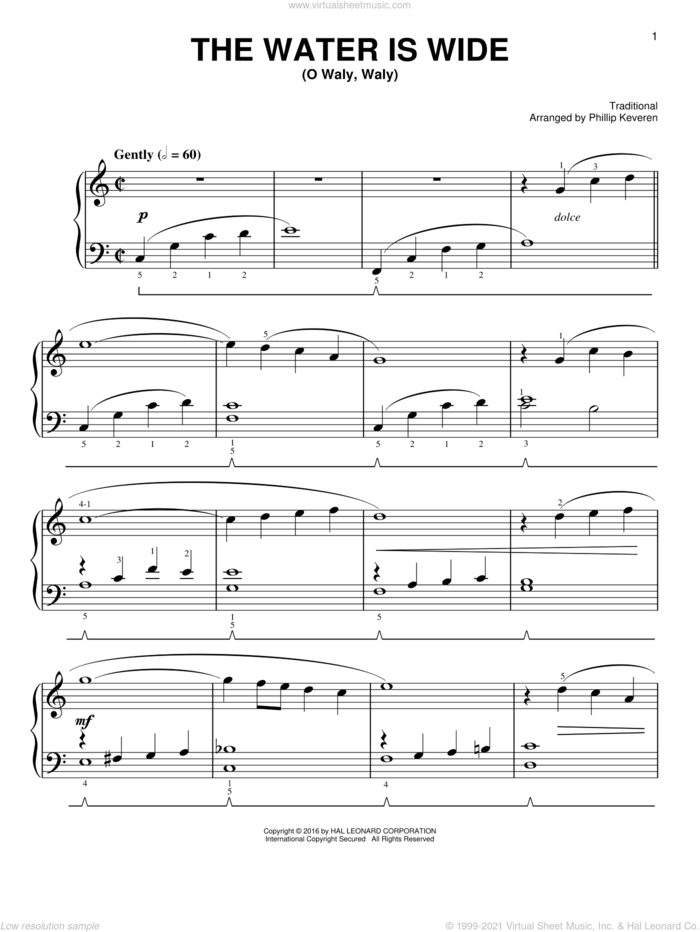 Water Is Wide, (easy) sheet music for piano solo, easy skill level