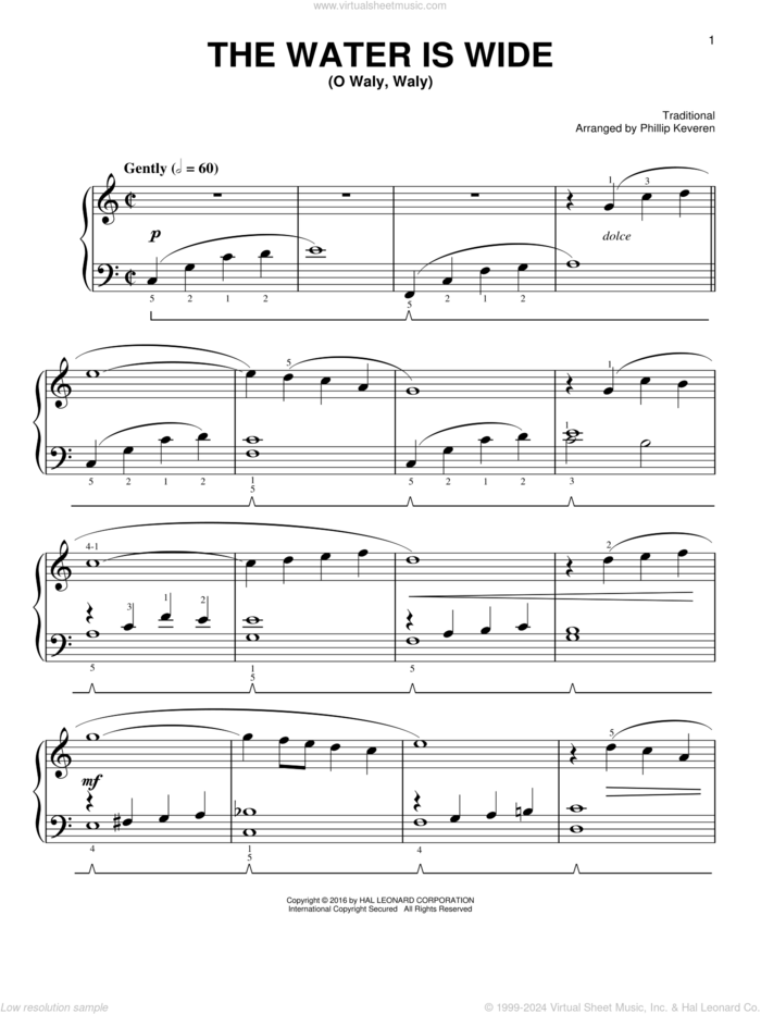 Water Is Wide, (easy) sheet music for piano solo, easy skill level