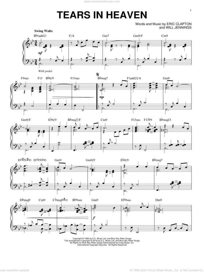 Eric Clapton 'Tears In Heaven' Sheet Music, Chords & Lyrics