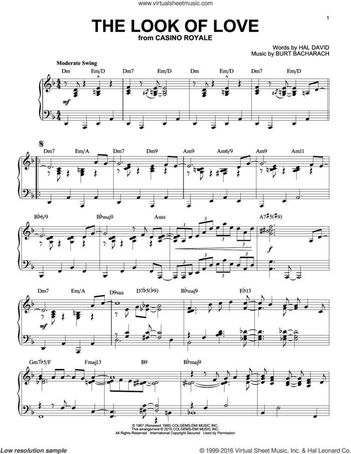 The Look Of Love [Jazz version] (arr. Brent Edstrom) sheet music for piano solo by Burt Bacharach, Bacharach & David and Hal David, intermediate skill level