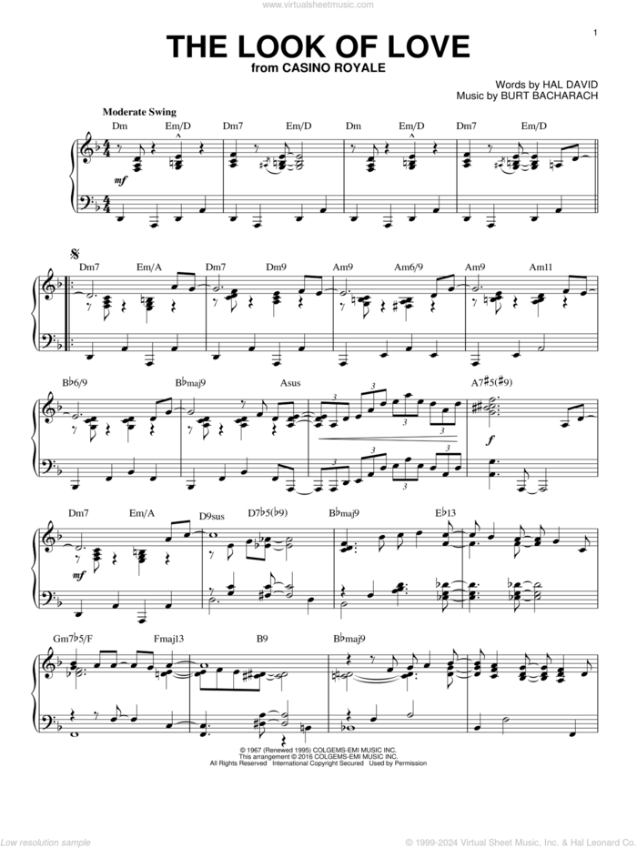 The Look Of Love [Jazz version] (arr. Brent Edstrom) sheet music for piano solo by Burt Bacharach, Bacharach & David and Hal David, intermediate skill level