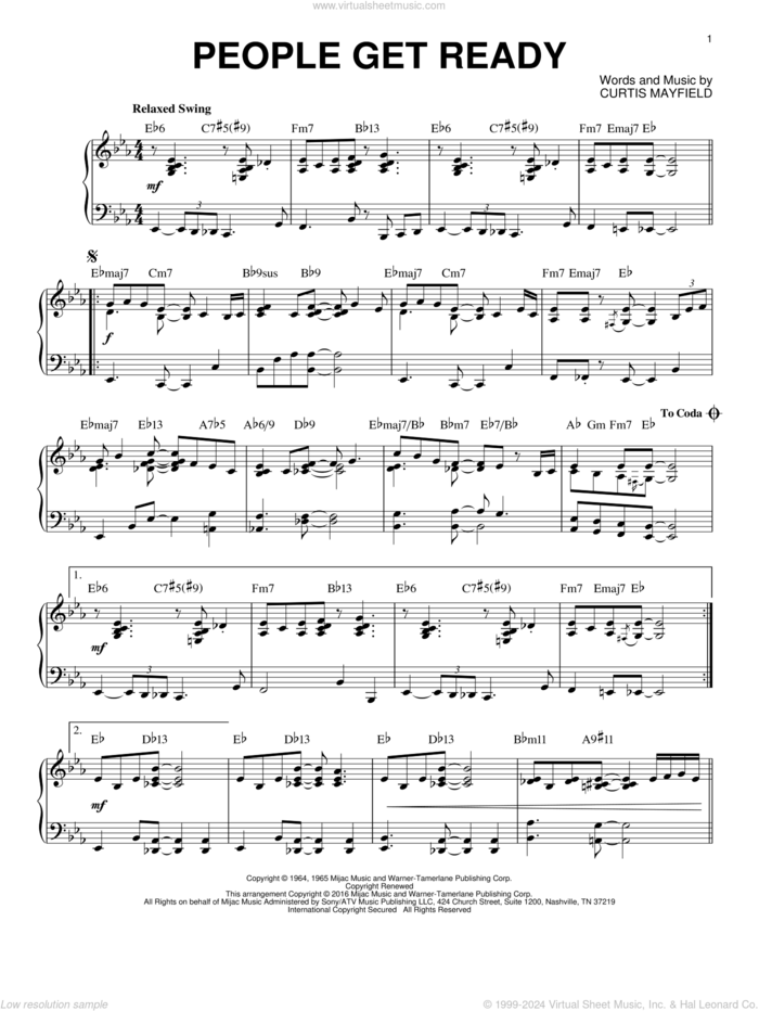 People Get Ready [Jazz version] (arr. Brent Edstrom) sheet music for piano solo by Bob Marley, Rod Stewart and Curtis Mayfield, intermediate skill level