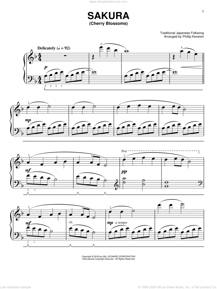 Sakura (Cherry Blossoms) sheet music for piano solo by Trad. Japanese Folk Song, easy skill level