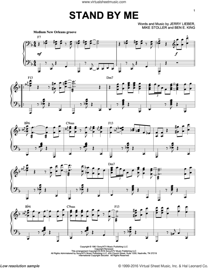Stand By Me [Jazz version] (arr. Brent Edstrom) sheet music for piano solo by Ben E. King, Mickey Gilley, Jerry Leiber and Mike Stoller, intermediate skill level
