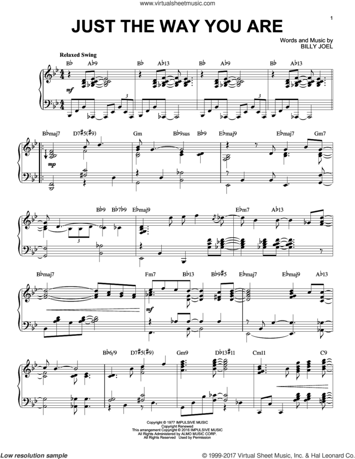 Just The Way You Are [Jazz version] (arr. Brent Edstrom) sheet music for piano solo by Billy Joel, wedding score, intermediate skill level