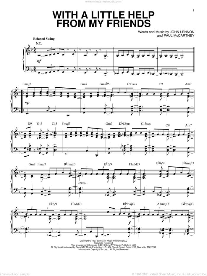 With A Little Help From My Friends [Jazz version] (arr. Brent Edstrom) sheet music for piano solo by The Beatles, Joe Cocker, John Lennon and Paul McCartney, intermediate skill level
