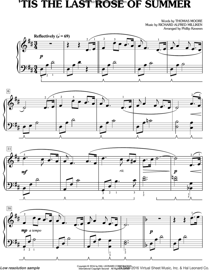 'Tis The Last Rose Of Summer sheet music for piano solo by Thomas Moore and Miscellaneous, easy skill level