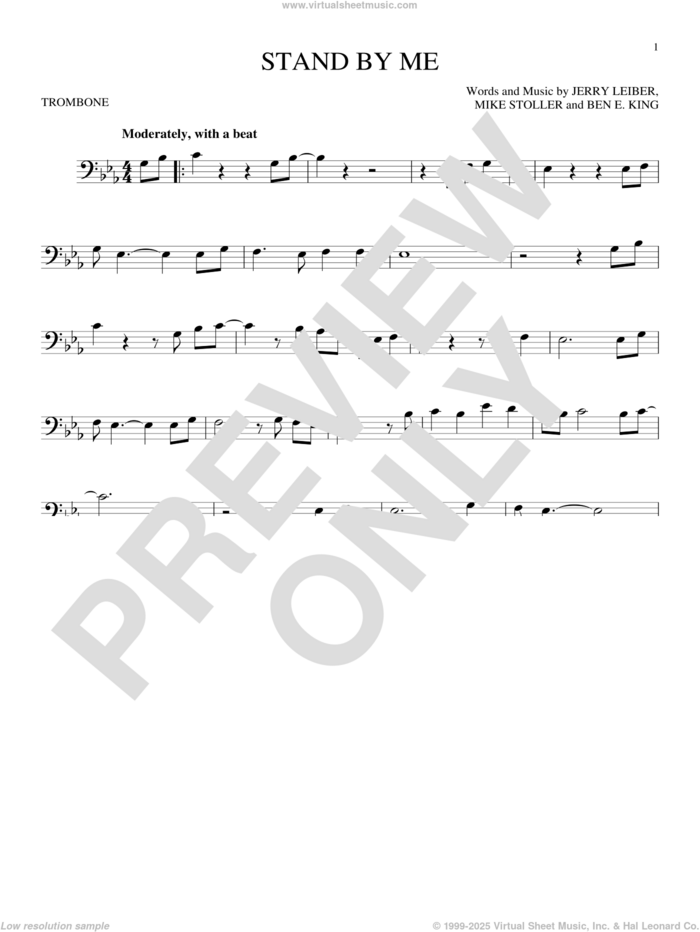 Stand By Me sheet music for trombone solo by Ben E. King, Jerry Leiber and Mike Stoller, intermediate skill level