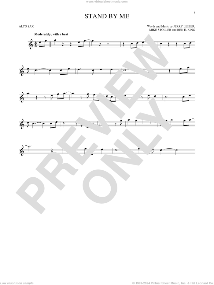 Stand By Me sheet music for alto saxophone solo by Ben E. King, Jerry Leiber and Mike Stoller, intermediate skill level