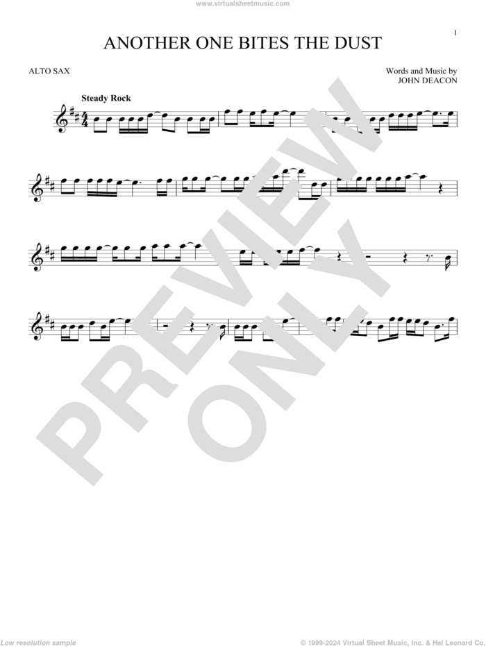 Another One Bites The Dust sheet music for alto saxophone solo