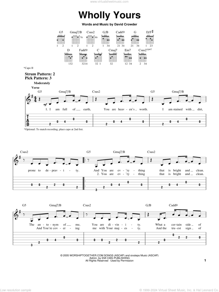 Wholly Yours sheet music for guitar solo (easy tablature) by David Crowder Band and David Crowder, easy guitar (easy tablature)