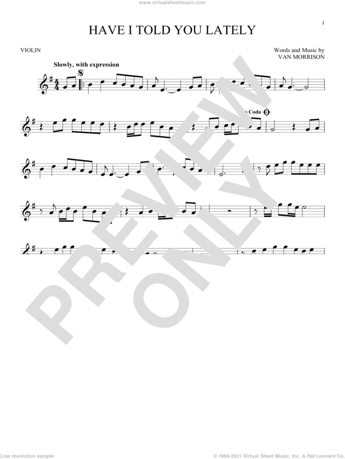 Have I Told You Lately sheet music for violin solo by Van Morrison, intermediate skill level