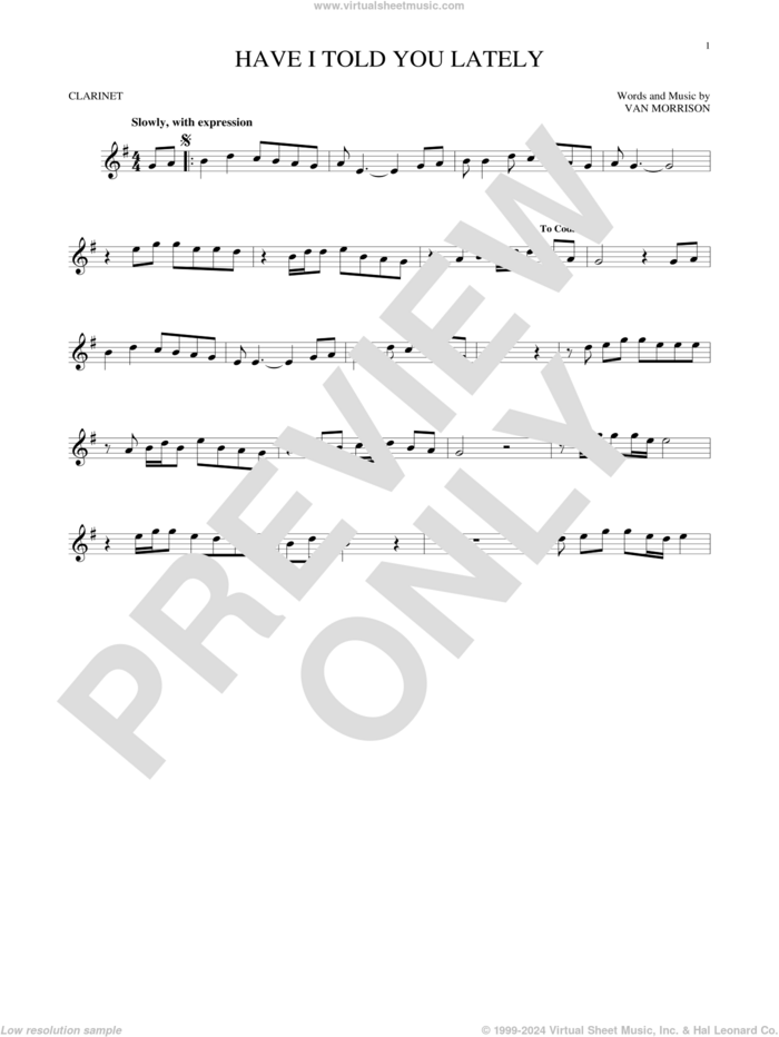 Have I Told You Lately sheet music for clarinet solo by Van Morrison, intermediate skill level