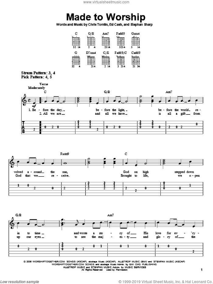 Made To Worship sheet music for guitar solo (easy tablature) by Chris Tomlin, Ed Cash and Stephan Sharp, easy guitar (easy tablature)