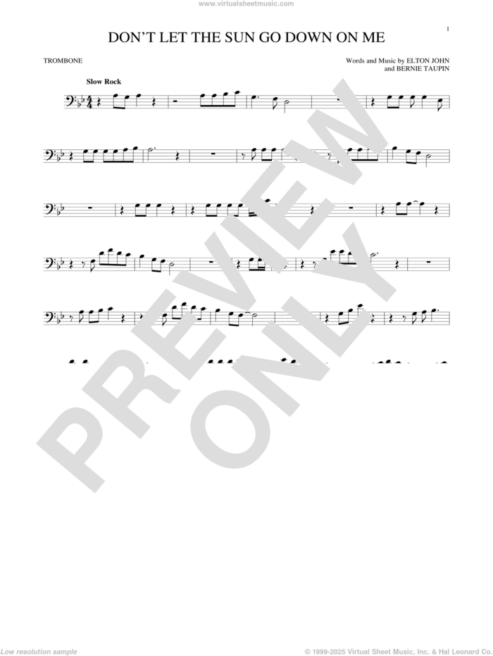 Don't Let The Sun Go Down On Me sheet music for trombone solo by Elton John & George Michael, David Archuleta, Bernie Taupin and Elton John, intermediate skill level