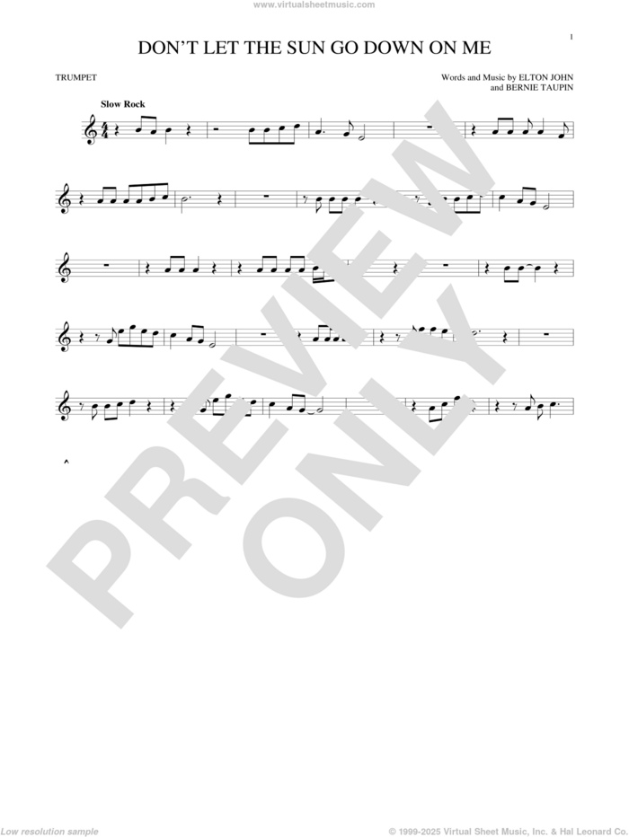 Don't Let The Sun Go Down On Me sheet music for trumpet solo by Elton John & George Michael, Bernie Taupin and Elton John, intermediate skill level