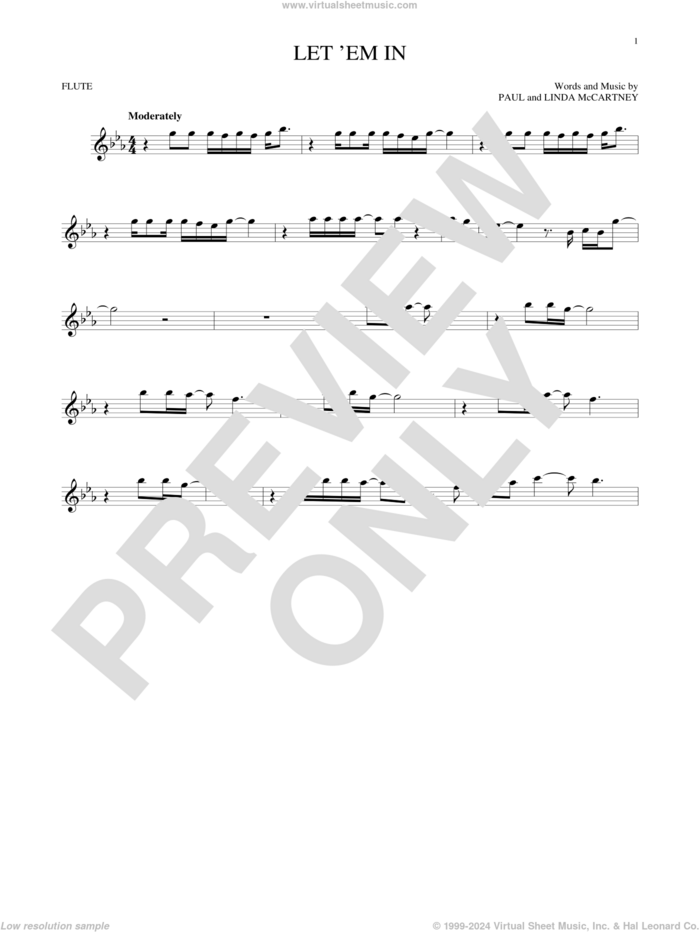 Let 'Em In sheet music for flute solo by Wings, Linda McCartney and Paul McCartney, intermediate skill level