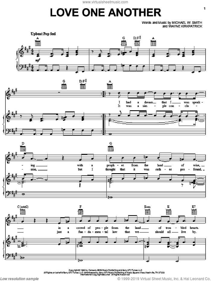 Love One Another sheet music for voice, piano or guitar by Michael W. Smith and Wayne Kirkpatrick, intermediate skill level