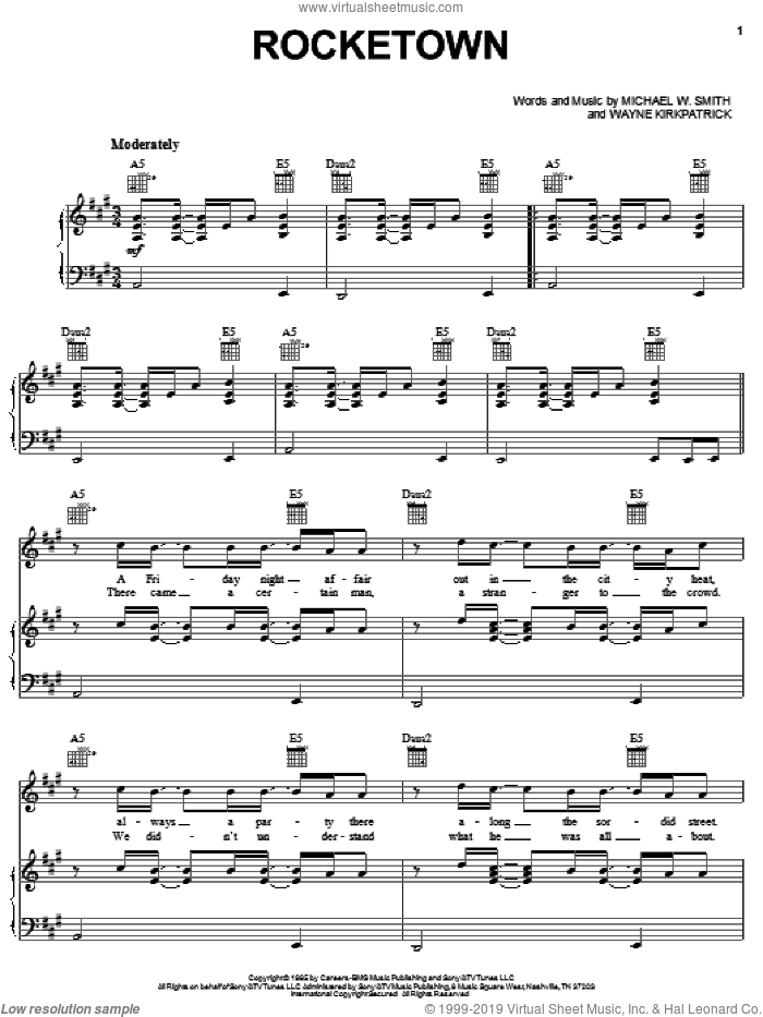 Rocketown sheet music for voice, piano or guitar by Michael W. Smith and Wayne Kirkpatrick, intermediate skill level