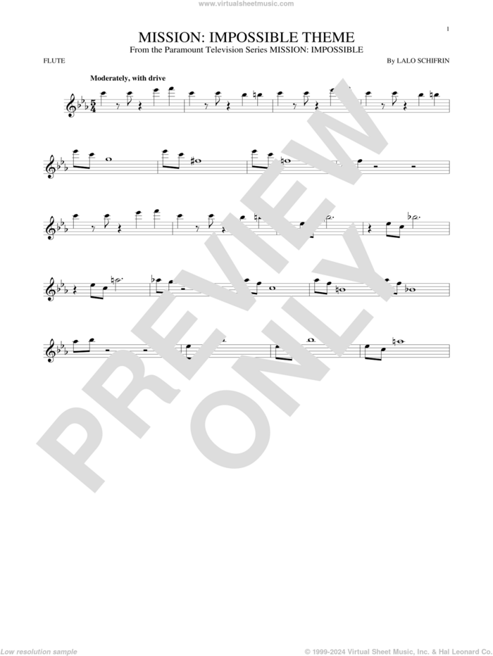 Mission: Impossible Theme sheet music for flute solo by Lalo Schifrin, intermediate skill level