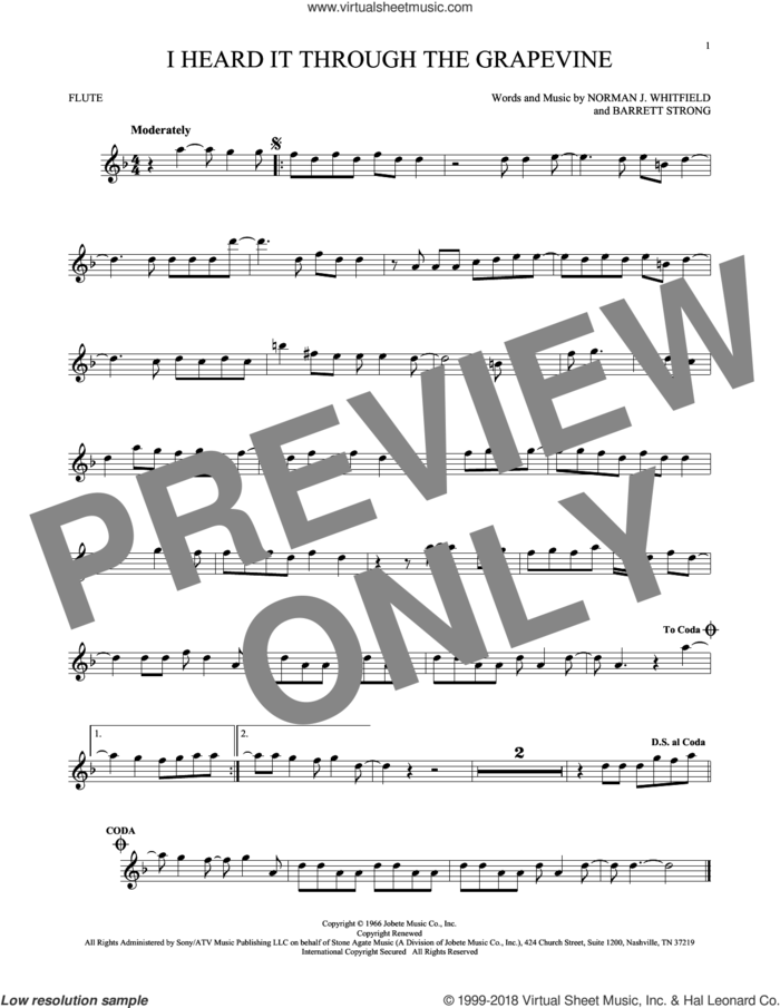 I Heard It Through The Grapevine sheet music for flute solo by Norman Whitfield, Barrett Strong and Norman Whitfield & Barrett Strong, intermediate skill level