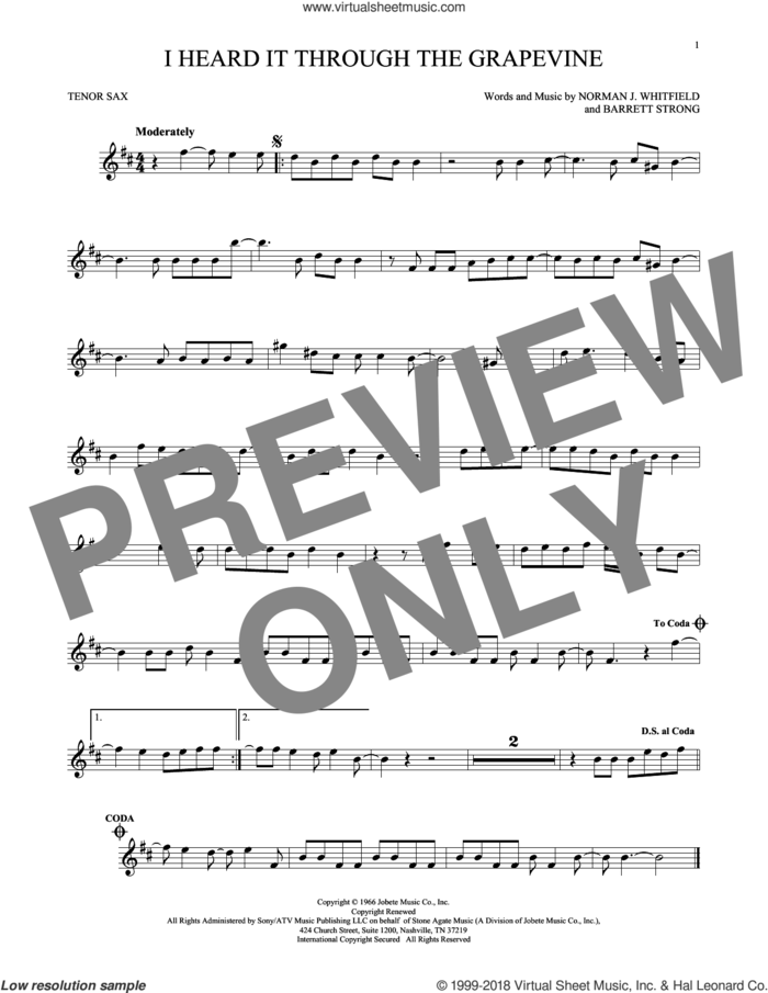 I Heard It Through The Grapevine sheet music for tenor saxophone solo by Norman Whitfield, Barrett Strong and Norman Whitfield & Barrett Strong, intermediate skill level