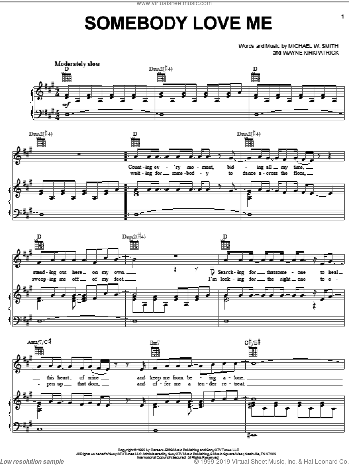 Somebody Love Me sheet music for voice, piano or guitar by Michael W. Smith and Wayne Kirkpatrick, intermediate skill level