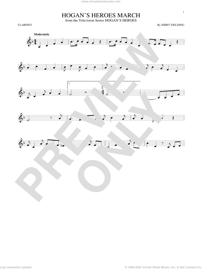 Hogan's Heroes March sheet music for clarinet solo by Jerry Fielding, intermediate skill level