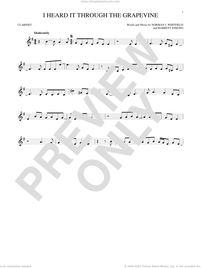 I Heard It Through The Grapevine sheet music for clarinet solo by Norman Whitfield, Barrett Strong and Norman Whitfield & Barrett Strong, intermediate skill level