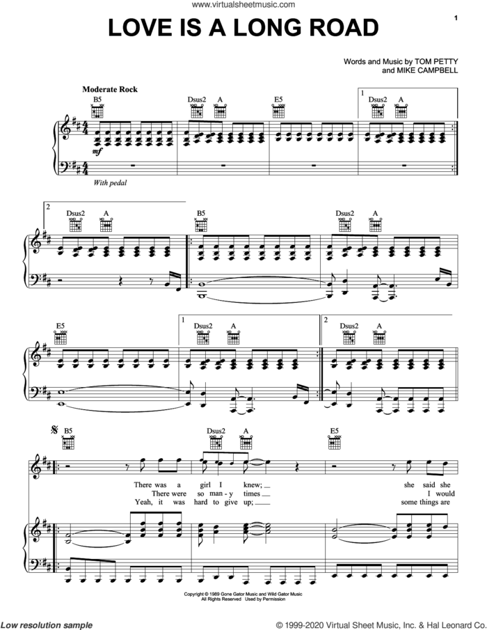 Love Is A Long Road sheet music for voice, piano or guitar by Tom Petty and Mike Campbell, intermediate skill level