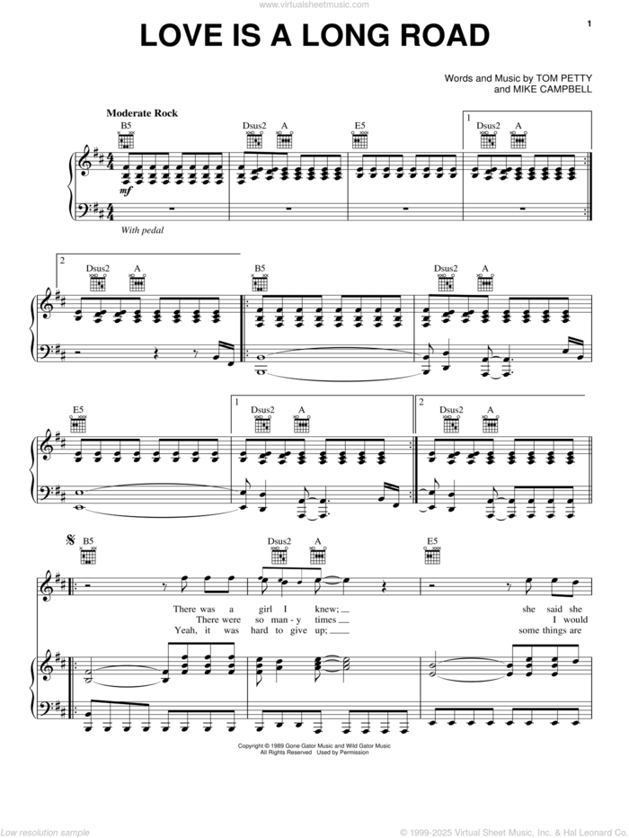 Love Is A Long Road sheet music for voice, piano or guitar by Tom Petty and Mike Campbell, intermediate skill level