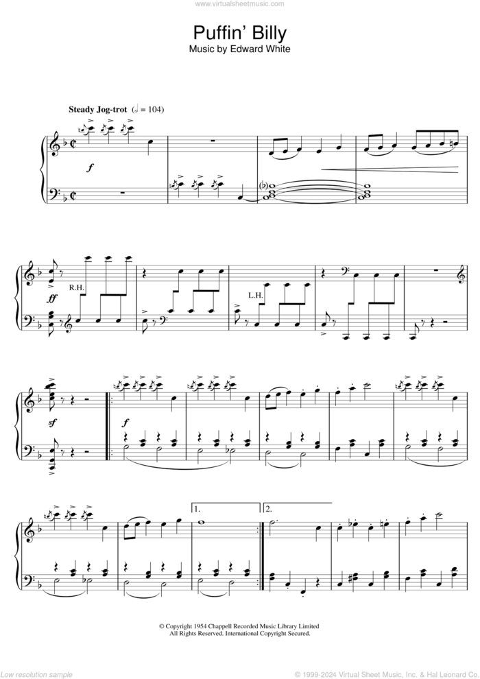 Puffin' Billy sheet music for piano solo by Edward White, intermediate skill level