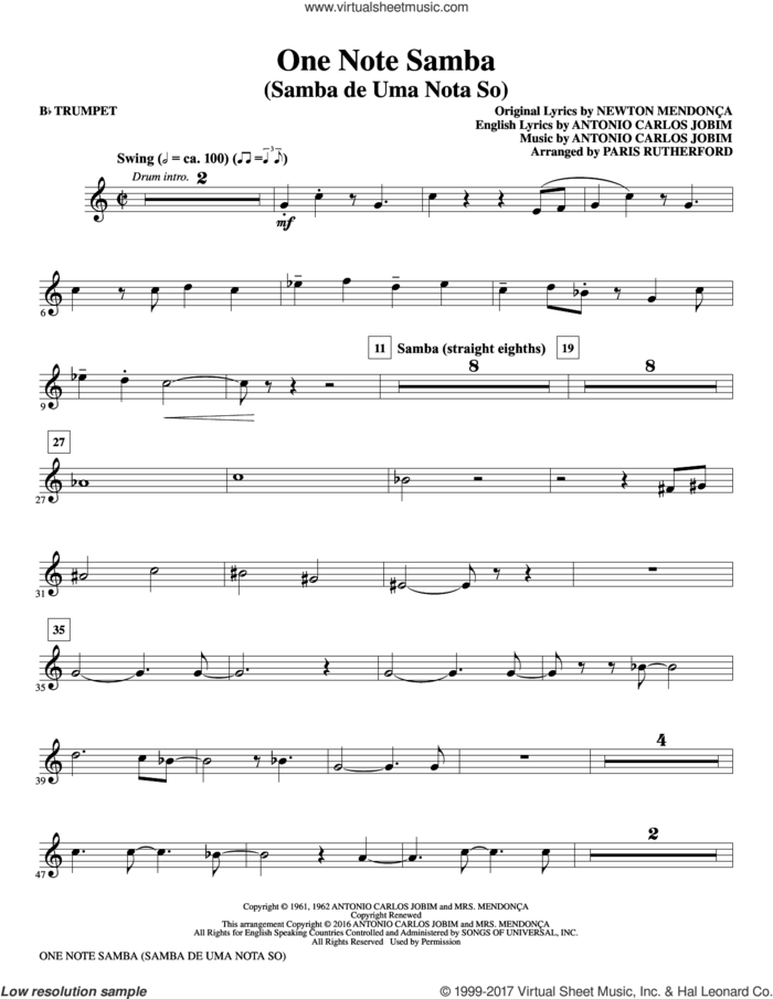 One Note Samba (complete set of parts) sheet music for orchestra/band by Antonio Carlos Jobim, Newton Mendonca, Paris Rutherford and Pat Thomas, intermediate skill level