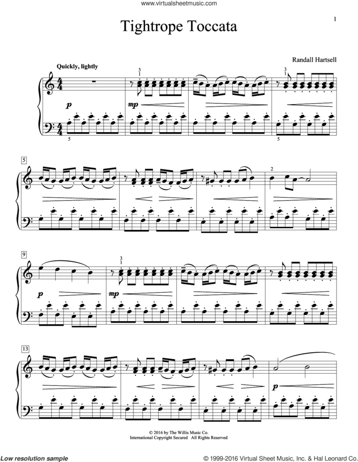 Tightrope Toccata sheet music for piano solo (elementary) by Randall Hartsell, beginner piano (elementary)