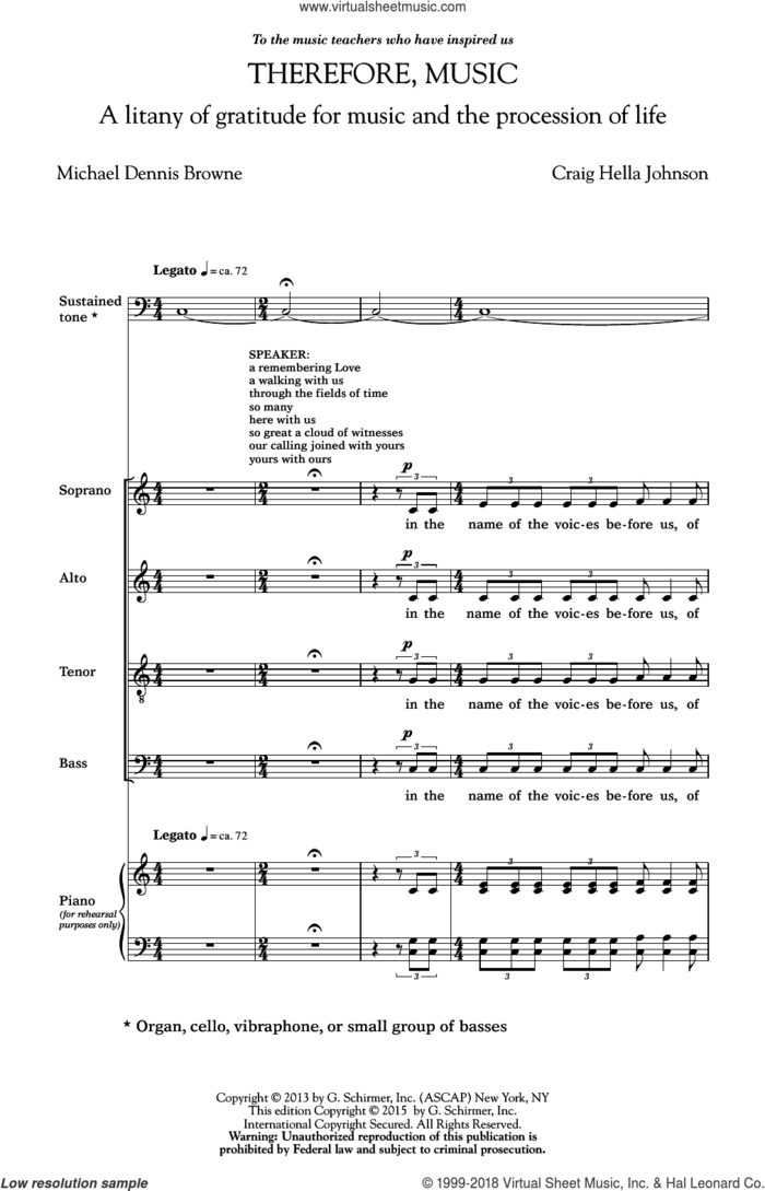 Therefore, Music sheet music for choir (SATB: soprano, alto, tenor, bass) by Craig Hella Johnson and Michael Dennis Browne, intermediate skill level