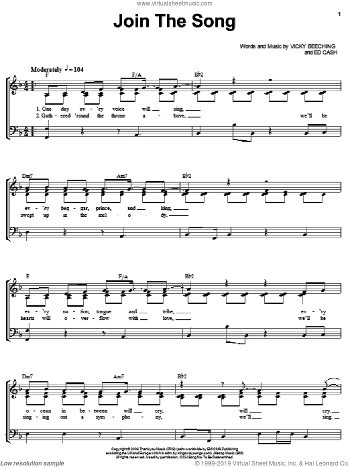 Join The Song sheet music for voice, piano or guitar by Vicky Beeching and Ed Cash, intermediate skill level