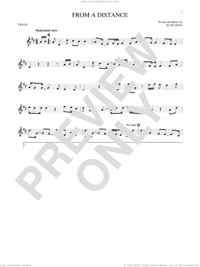 From A Distance sheet music for violin solo by Bette Midler and Julie Gold, intermediate skill level