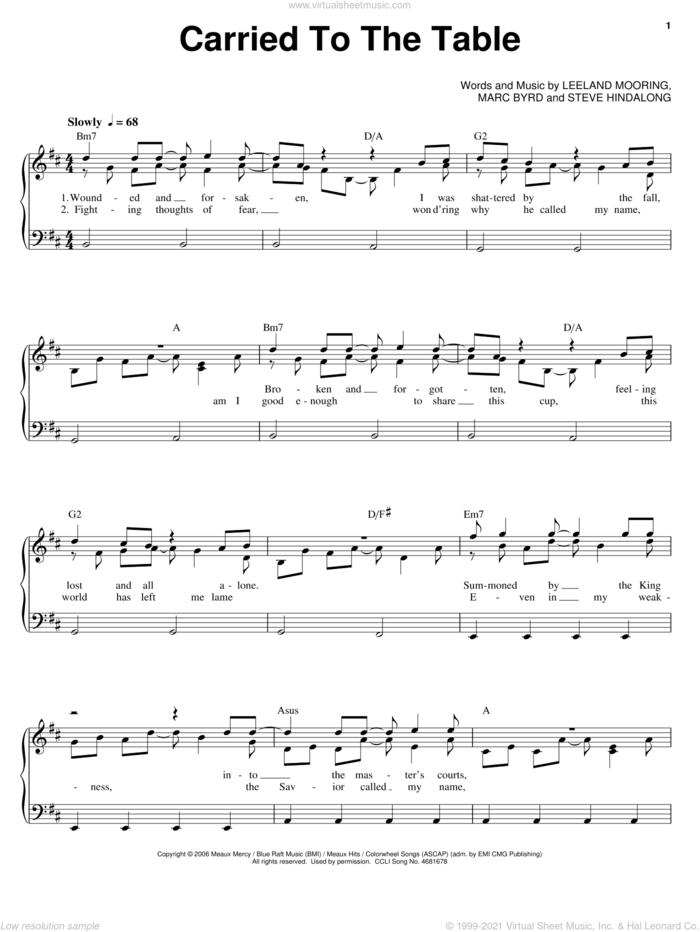 Carried To The Table sheet music for voice, piano or guitar by Leeland, Leeland Mooring, Marc Byrd and Steve Hindalong, intermediate skill level