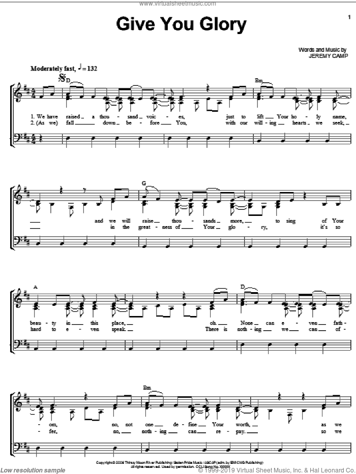 Give You Glory sheet music for voice, piano or guitar by Jeremy Camp, intermediate skill level