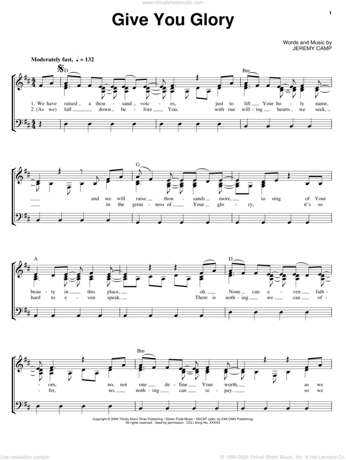Give You Glory sheet music for voice, piano or guitar by Jeremy Camp, intermediate skill level
