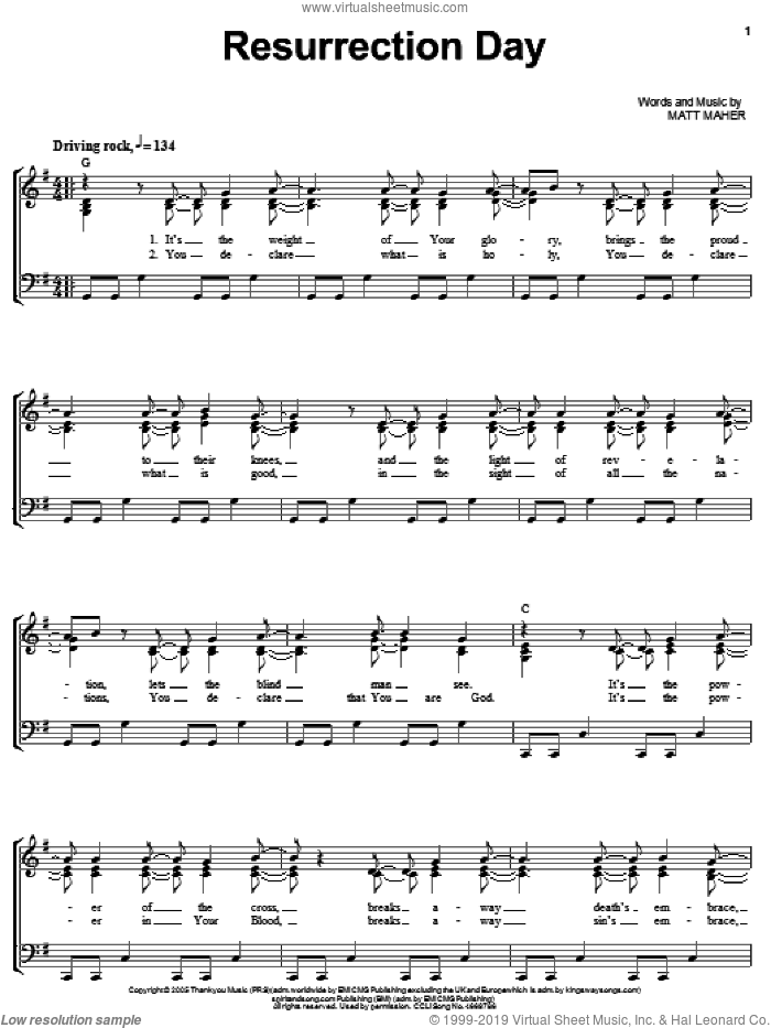 Resurrection Day sheet music for voice, piano or guitar by Matt Maher, intermediate skill level