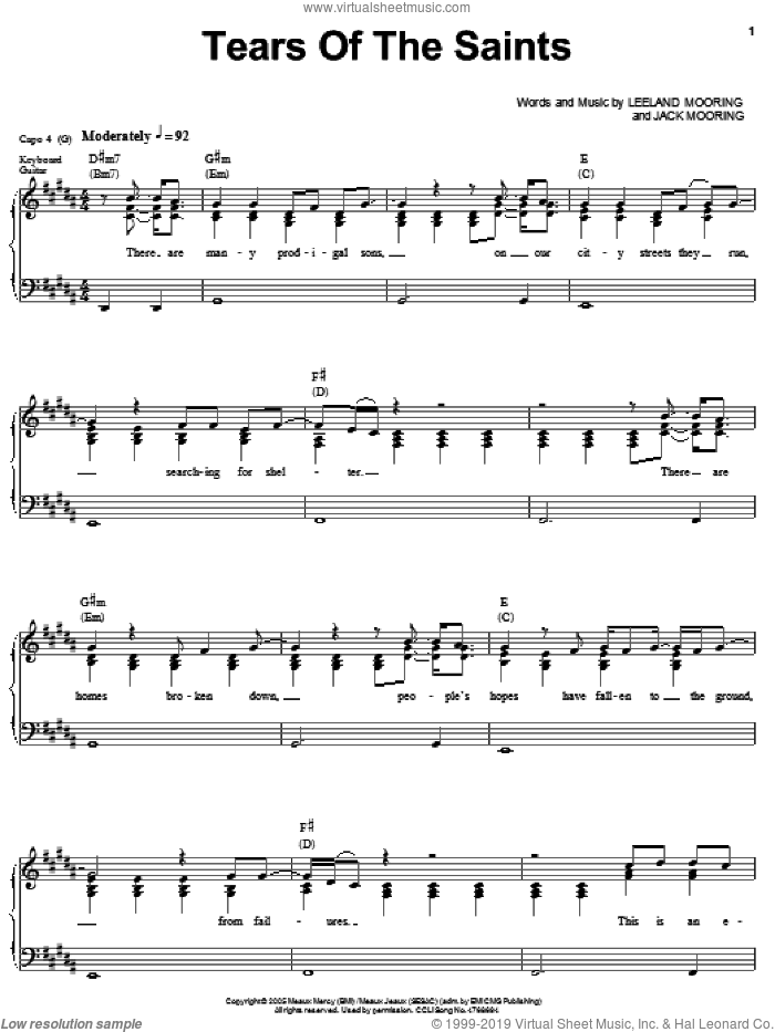 Tears Of The Saints sheet music for voice, piano or guitar by Leeland, Jack Mooring and Leeland Mooring, intermediate skill level