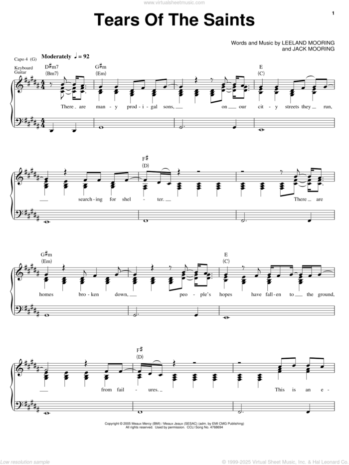 Tears Of The Saints sheet music for voice, piano or guitar by Leeland, Jack Mooring and Leeland Mooring, intermediate skill level