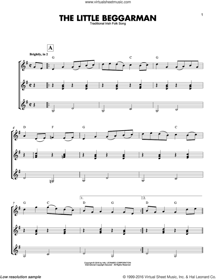 The Little Beggarman sheet music for guitar ensemble, intermediate skill level