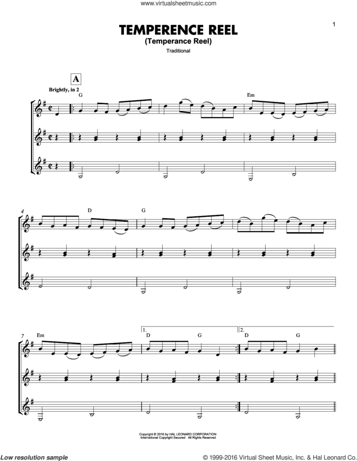 Temperence Reel (Temperance Reel) sheet music for guitar ensemble, intermediate skill level