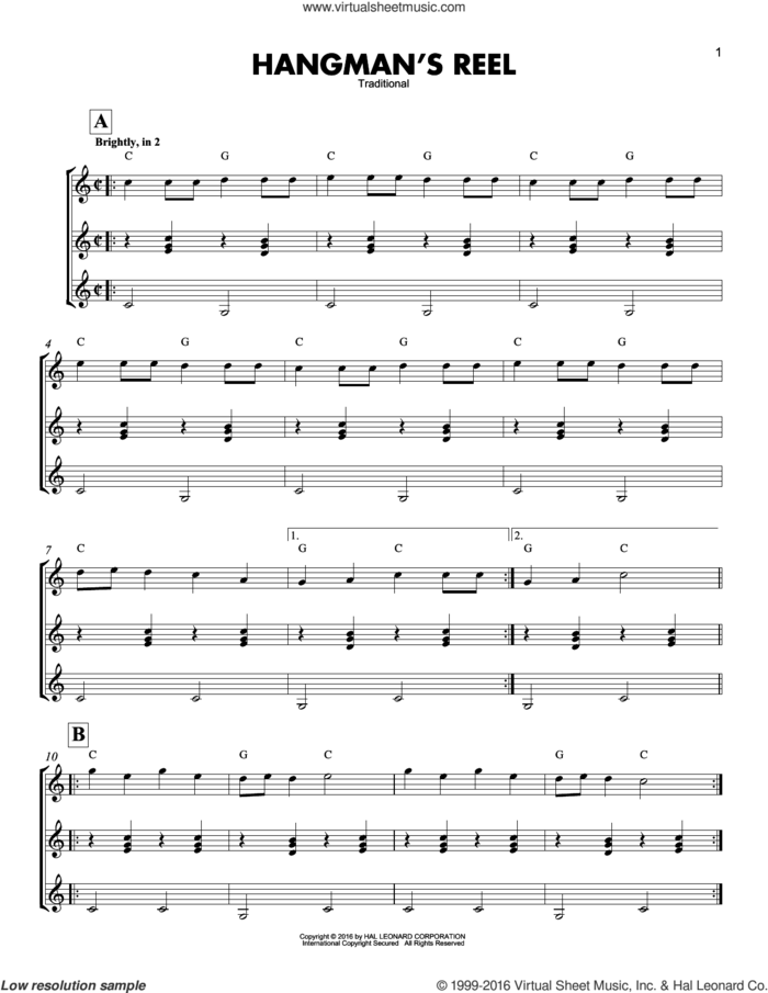 Hangman's Reel sheet music for guitar ensemble, intermediate skill level