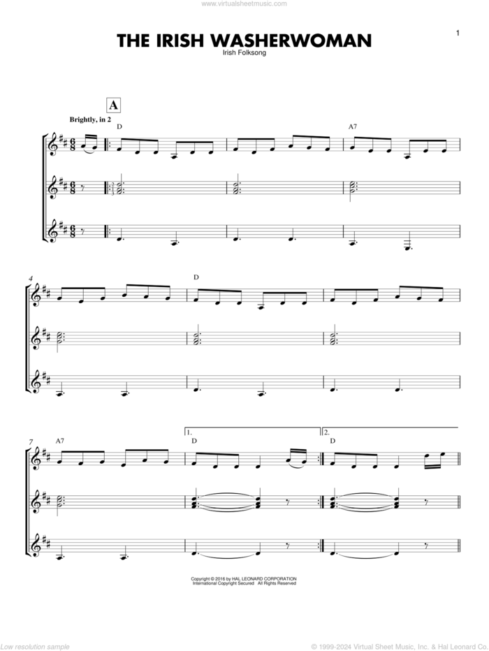 The Irish Washerwoman sheet music for guitar ensemble, intermediate skill level