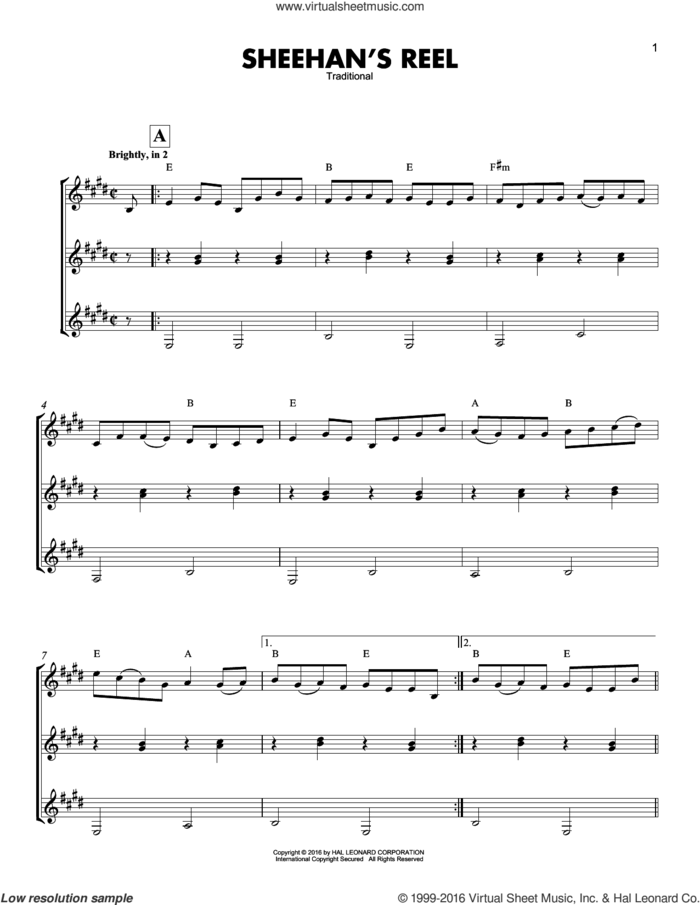 Sheehan's Reel sheet music for guitar ensemble, intermediate skill level