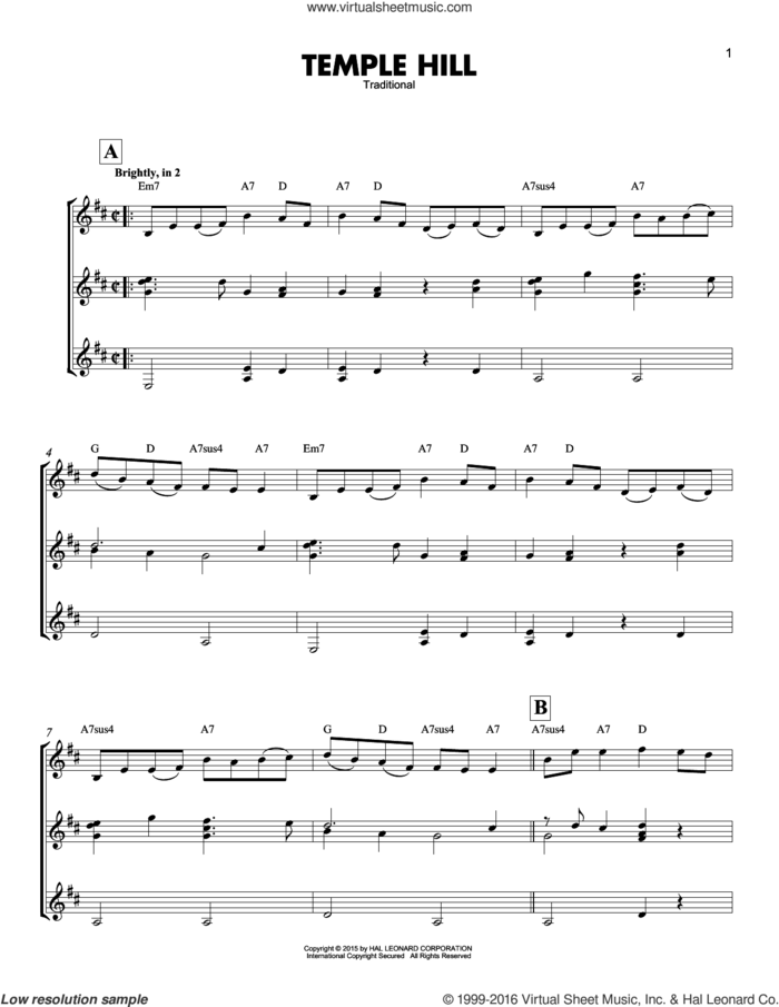 Temple Hill sheet music for guitar ensemble, intermediate skill level