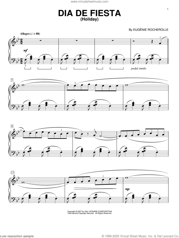 Dia De Fiesta (Holiday) sheet music for piano solo by Eugenie Rocherolle, intermediate skill level